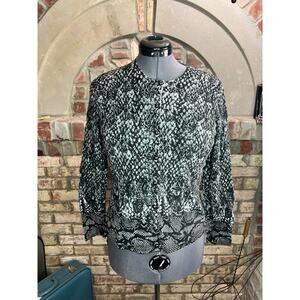 Charter Club cardigan sweater snake skin pattern black white